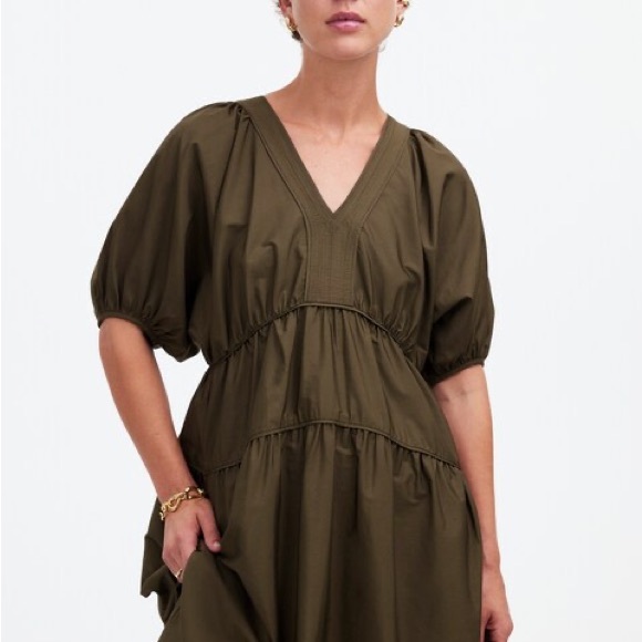 Madewell Puff-Sleeve Midi Dress in Poplin, Faded Ivy (Olive), XLarge - Picture 2 of 11